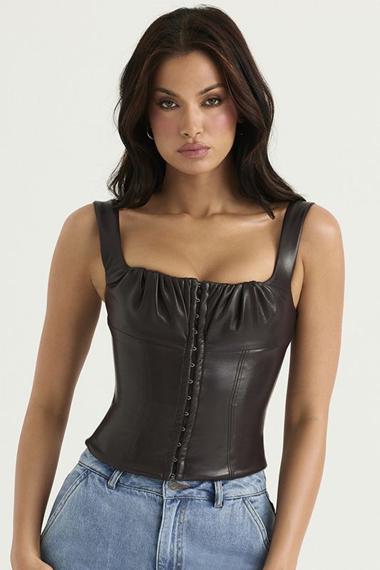 Corset House Of Cb Chocolate Vegan Cuir Chocolat | OHI-506829