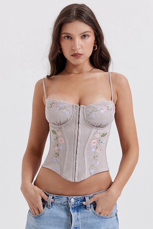 Corset House Of Cb Lavender Embroidered Beige | EXM-734602