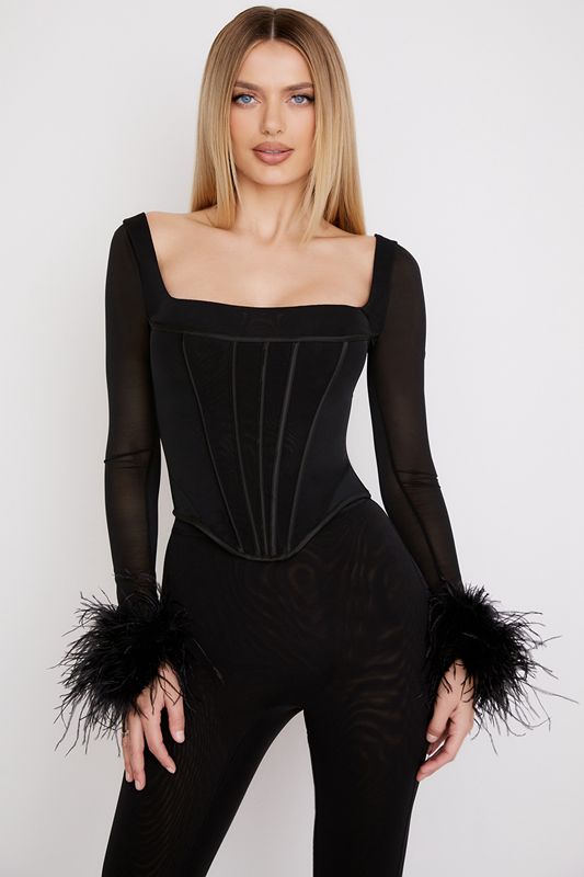 Corset House Of Cb Mesh Trimmed Noir | LYE-189037