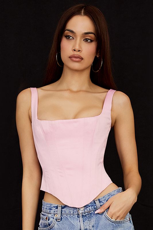 Corset House Of Cb Pink Satin Longline Rose | OXA-519037