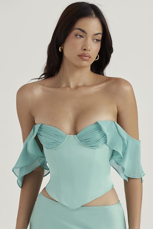 Corset House Of Cb Ruffle Sleeve Turquoise | NJD-027593