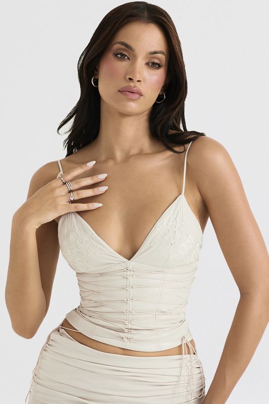 Corset House Of Cb White Vegan Cuir Blanche | DNL-735629