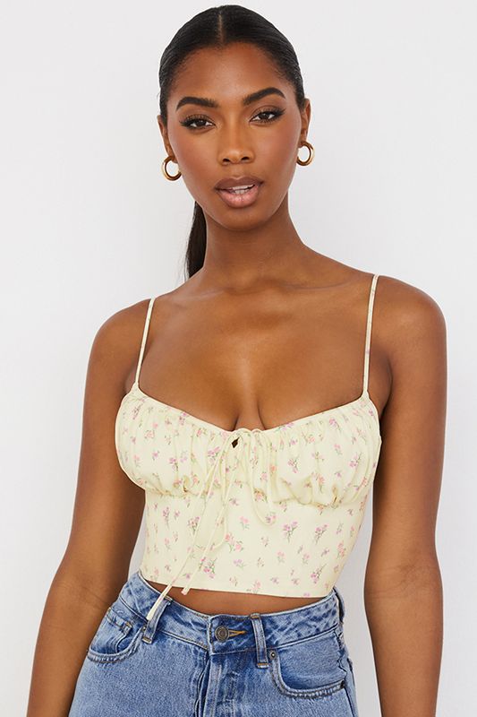 Hauts House Of Cb Ditsy Floral Gathered Bustier Citron | HFA-034218