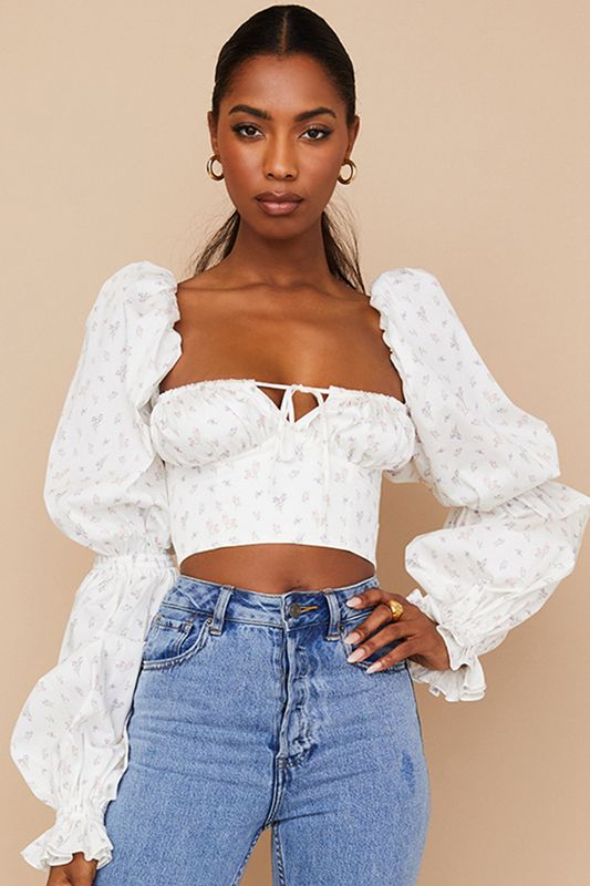 Hauts House Of Cb Floral Cropped Blanche | CWQ-251609