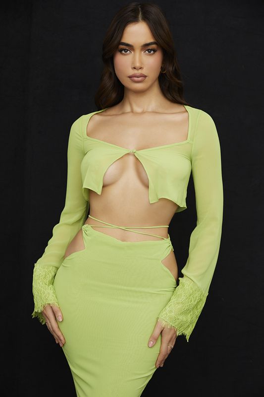 Hauts House Of Cb Green Georgette Cropped Vert Clair | RDS-573601