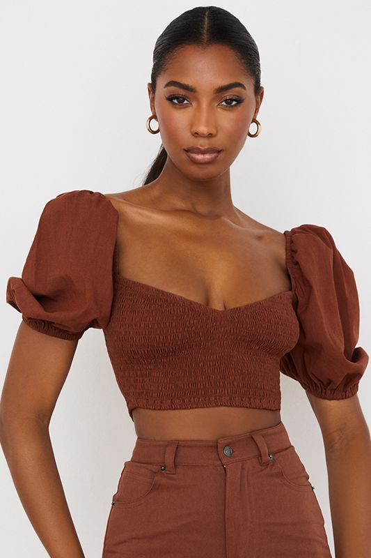 Hauts House Of Cb Puff Sleeve Cropped Bordeaux | KCD-206358