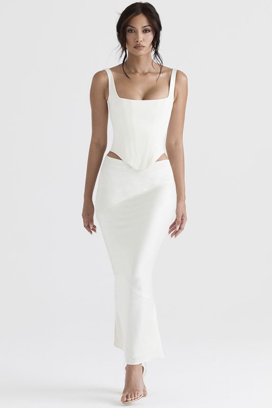 Jupe House Of Cb Satin Bias Cut Midi Blanche | FPY-726130