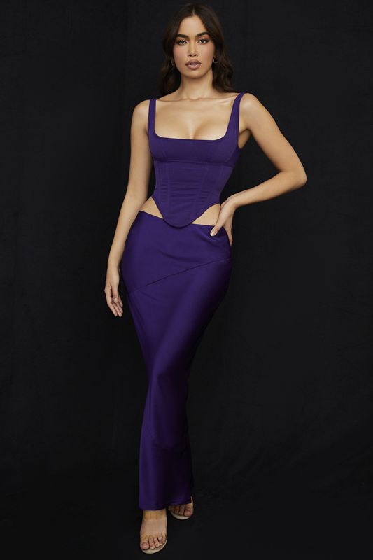Jupe House Of Cb Satin Low Taille Midi Violette | EKW-639018