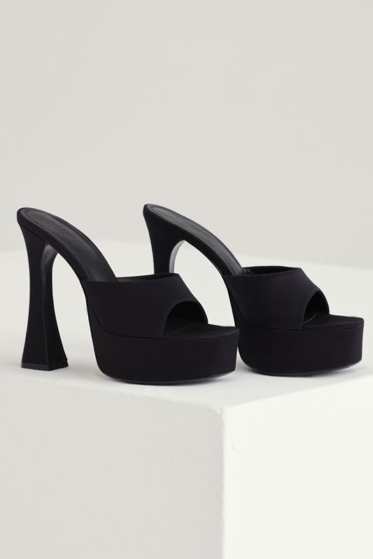 Mules House Of Cb Satin Plateforme Noir | MAW-283510