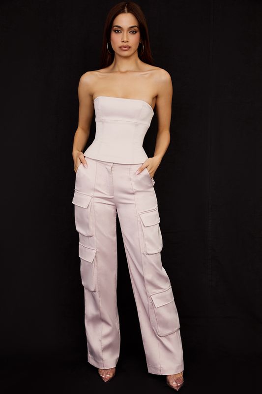 Pantalon House Of Cb Satin Droit Leg Cargos Rose | QUS-587042