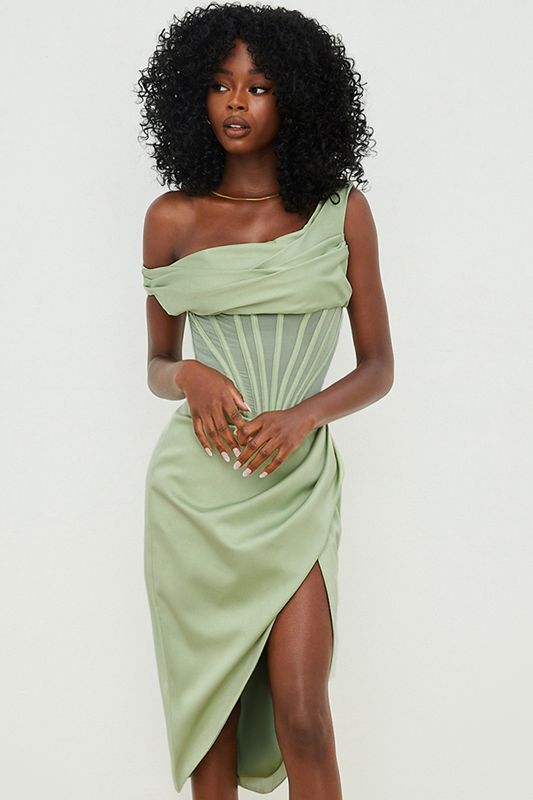 Peignoir House Of Cb Asymmetric Drape Midi Vert | NUE-837249