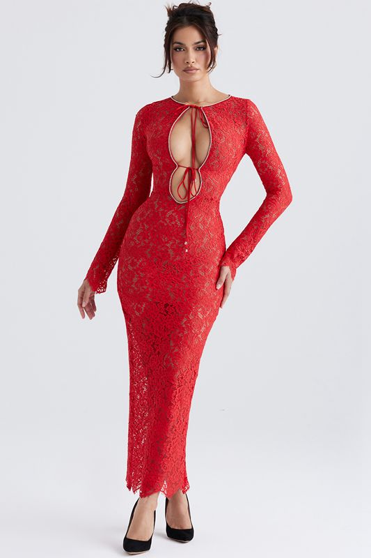 Peignoir House Of Cb Dentelle Maxi Rouge | BKU-258709