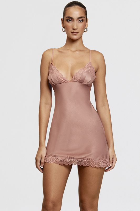 Peignoir House Of Cb Pink Satin & Dentelle Slip Rose | DVS-743152