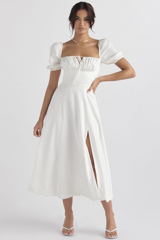 Peignoir House Of Cb Puff Sleeve Midi Blanche | GDO-473016