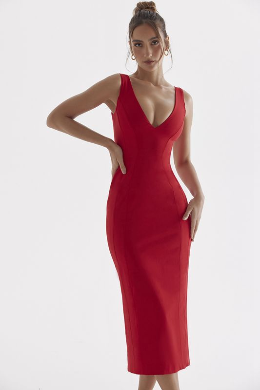 Peignoir House Of Cb Rose Plunge Maxi Rouge | VJX-578143