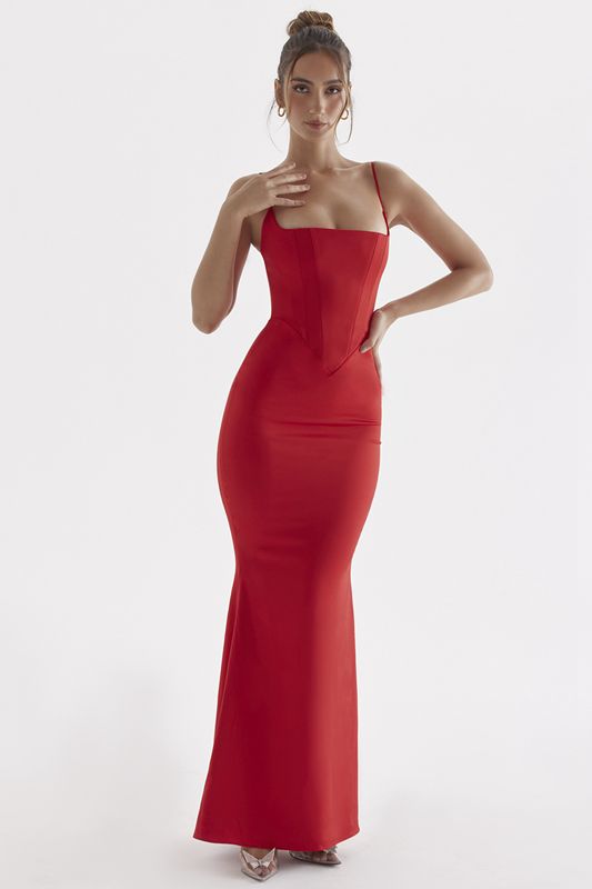 Peignoir House Of Cb Rose Satin Maxi Rouge | JCQ-904387