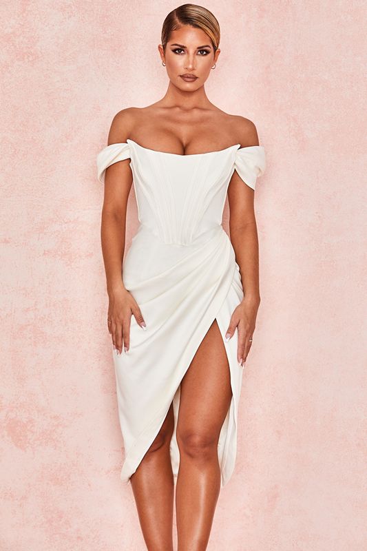 Peignoir House Of Cb Satin Off Shoulder Blanche | ODC-903285