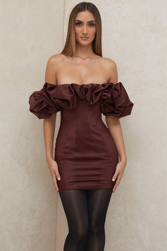 Peignoir House Of Cb Satin Ruffle Strapless Bordeaux | CWT-452783