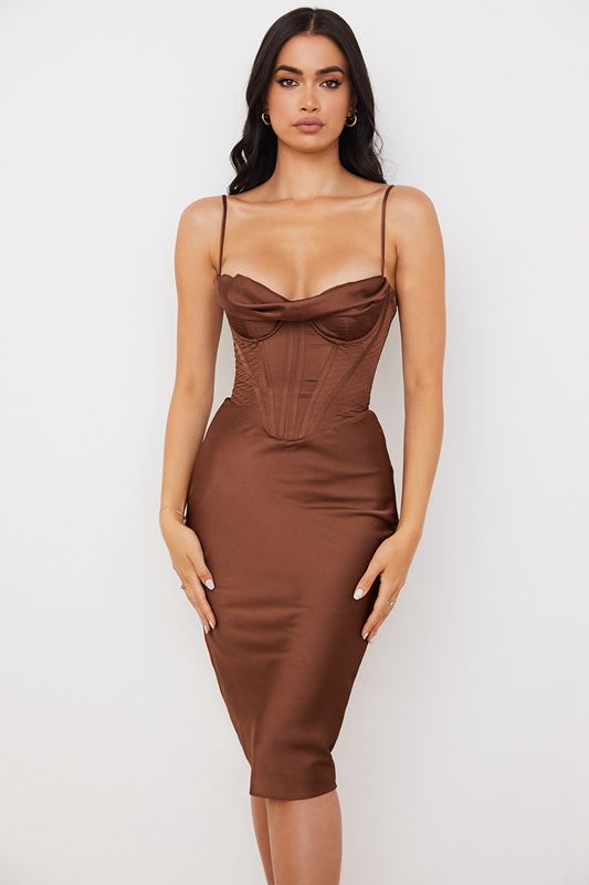 Peignoir House Of Cb Satin Slip Chocolat | DMU-384051