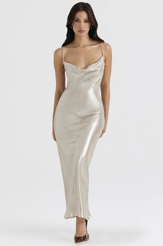 Peignoir House Of Cb Shimmer Low Back Maxi Blanche | EHT-908675