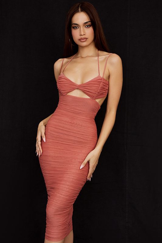 Robe Mi-longue House Of Cb Cutout Ruched Rose | PDT-524103
