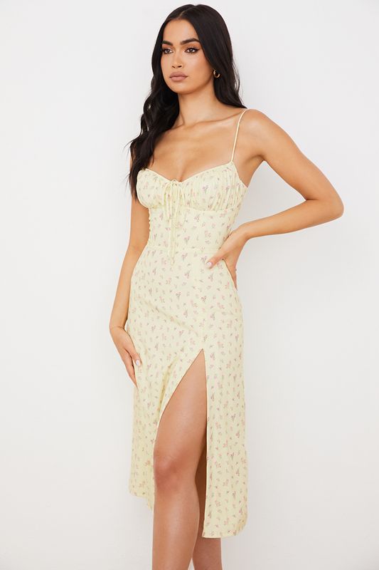 Robe Mi-longue House Of Cb Floral Bustier Citron | VYB-627438
