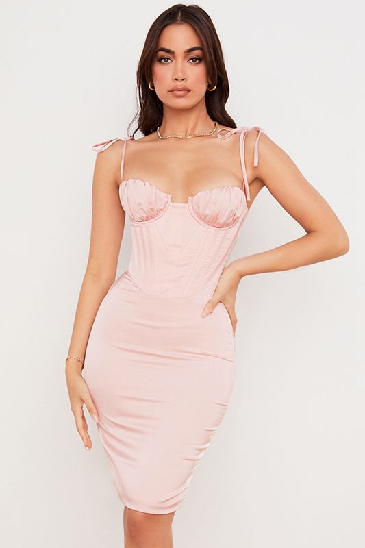 Robe Mi-longue House Of Cb Pink Satin Rose | DGQ-107639