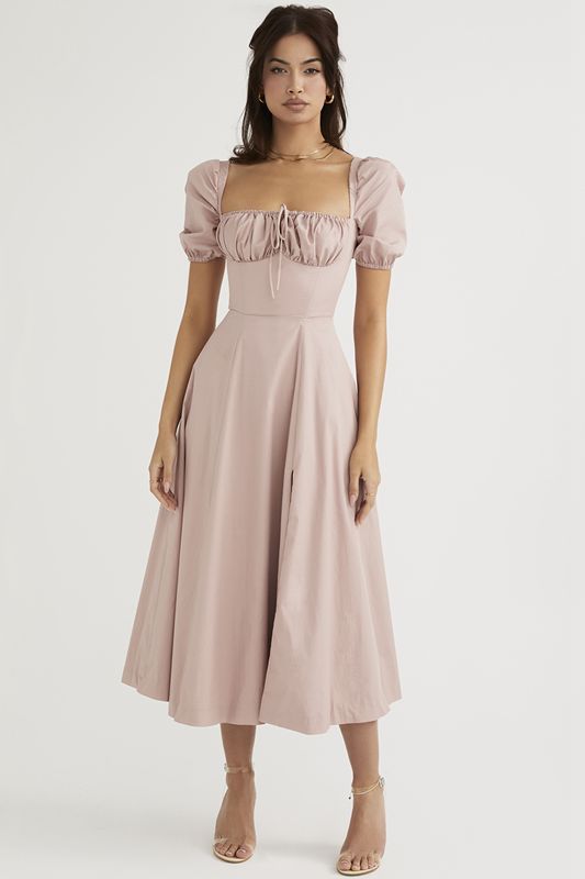 Robe Mi-longue House Of Cb Puff Sleeve Rose | LXW-351076