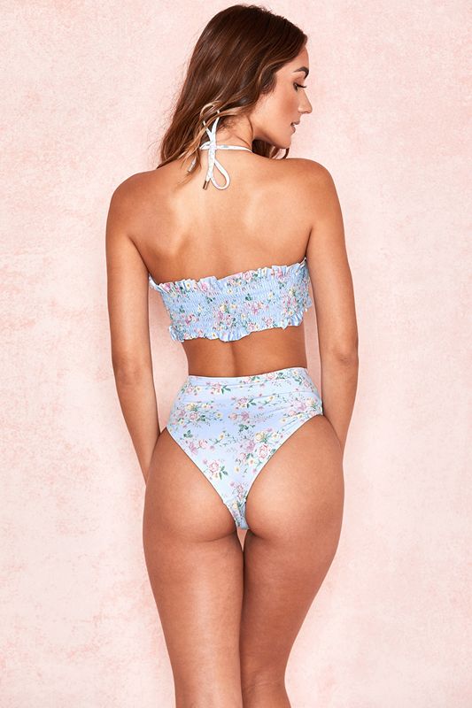 Bikini House Of Cb Floral Print Shirred Bleu | BSU-107439