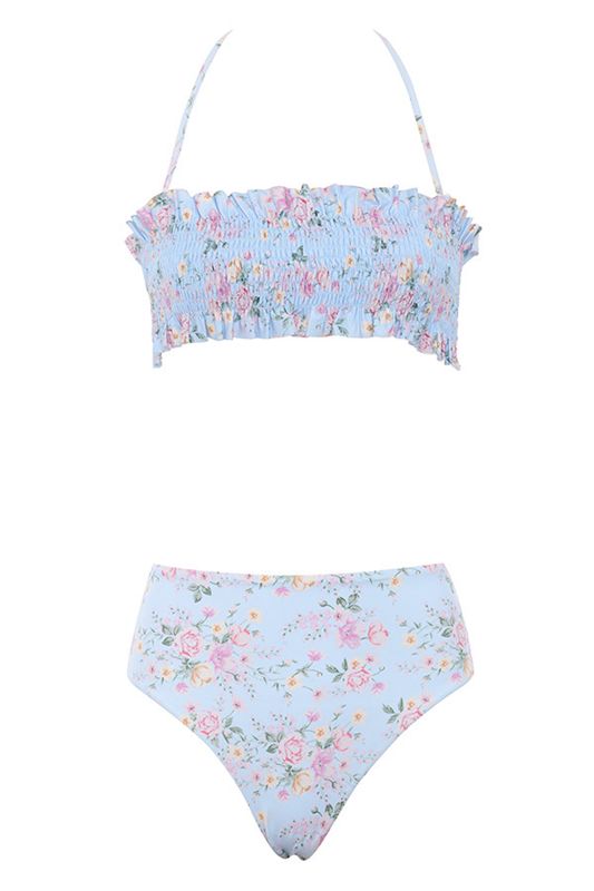 Bikini House Of Cb Floral Print Shirred Bleu | BSU-107439