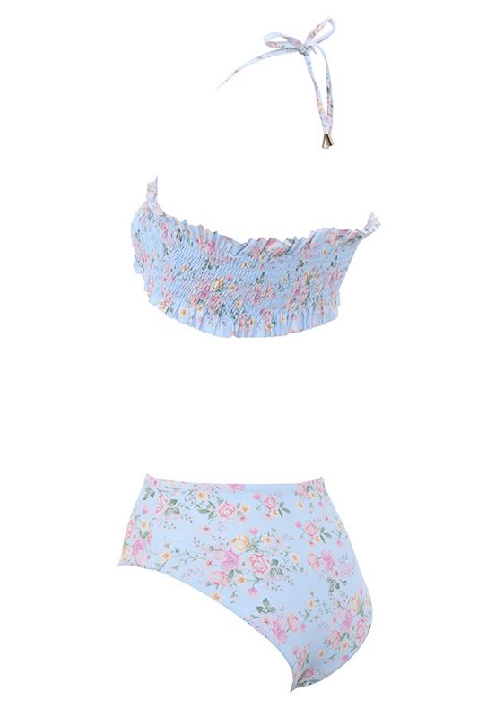 Bikini House Of Cb Floral Print Shirred Bleu | BSU-107439