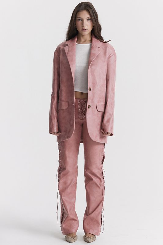 Blazer House Of Cb Pink Vegan Cuir Oversized Rose | MLI-570894