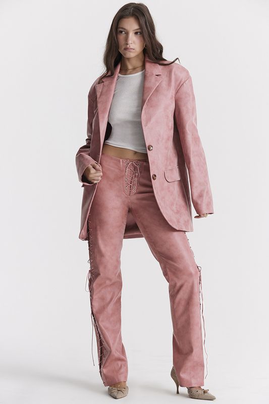 Blazer House Of Cb Pink Vegan Cuir Oversized Rose | MLI-570894