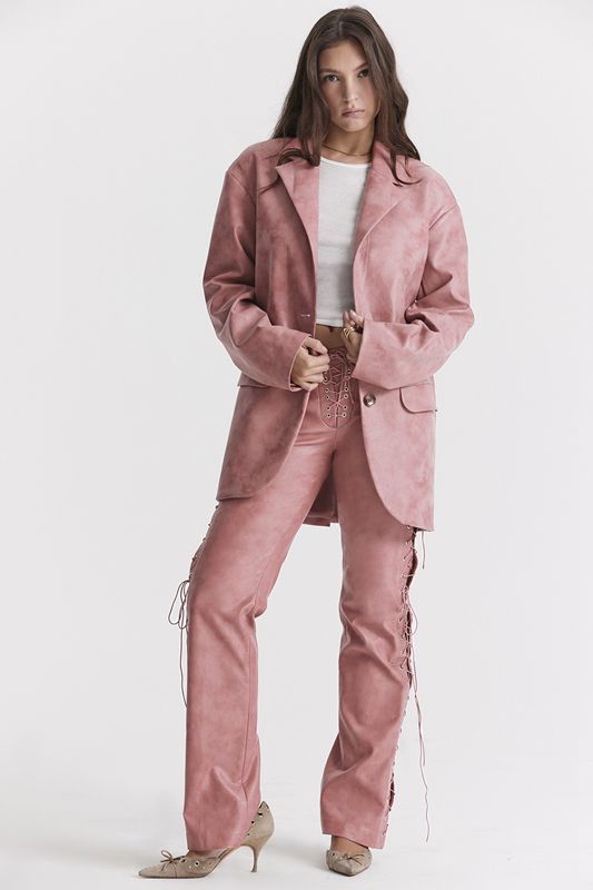 Blazer House Of Cb Pink Vegan Cuir Oversized Rose | MLI-570894