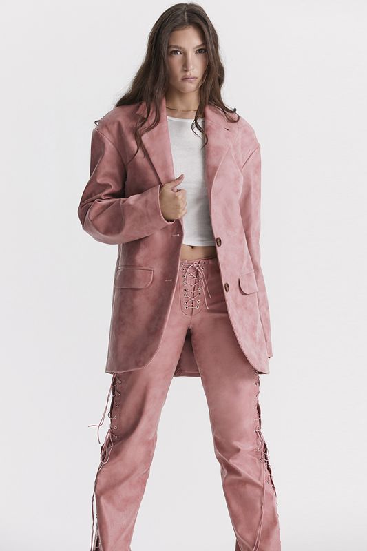 Blazer House Of Cb Pink Vegan Cuir Oversized Rose | MLI-570894