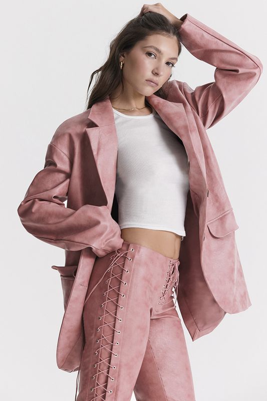 Blazer House Of Cb Pink Vegan Cuir Oversized Rose | MLI-570894