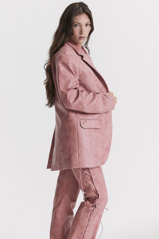 Blazer House Of Cb Pink Vegan Cuir Oversized Rose | MLI-570894