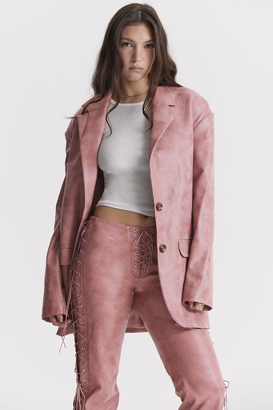 Blazer House Of Cb Pink Vegan Cuir Oversized Rose | MLI-570894