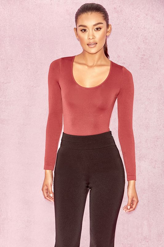 Body House Of Cb Seamless Knit Scoop Neck Stretch Bordeaux | RAZ-310564