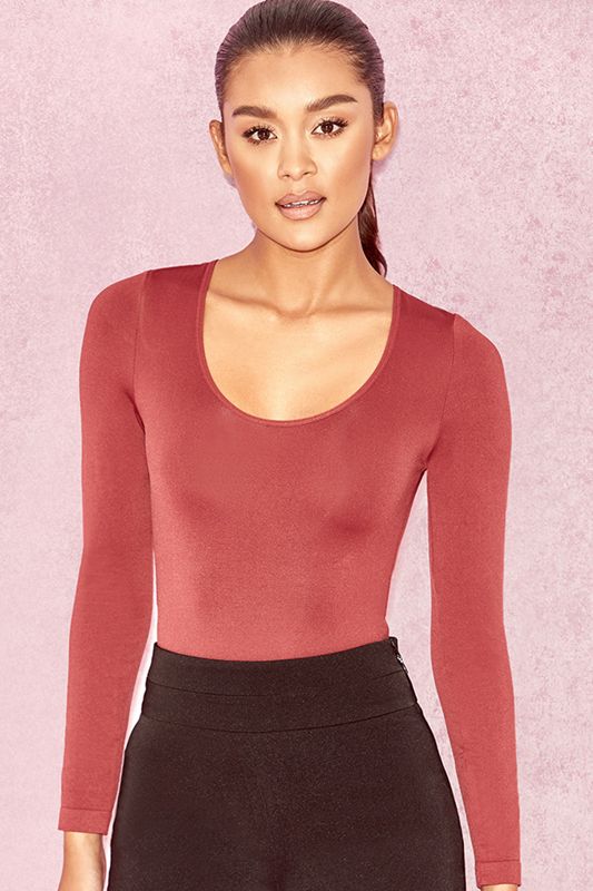 Body House Of Cb Seamless Knit Scoop Neck Stretch Bordeaux | RAZ-310564