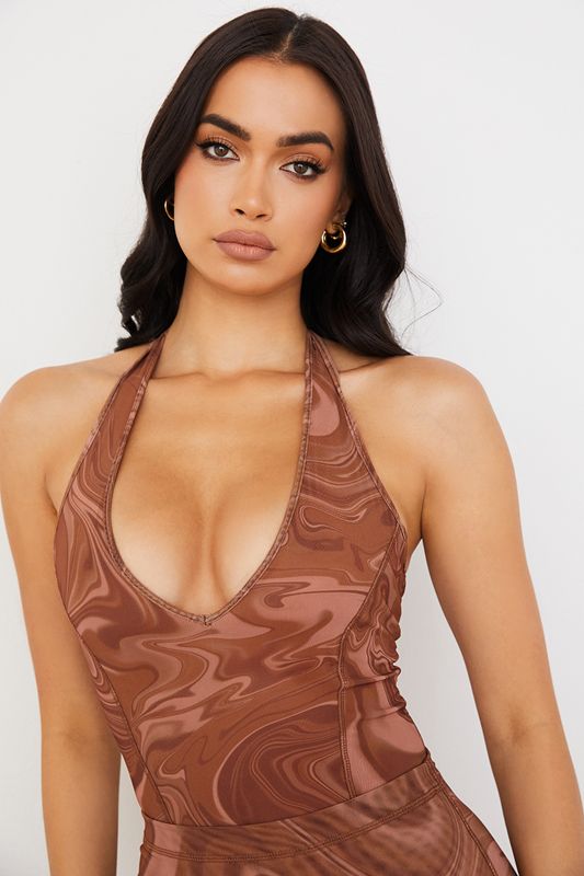 Body House Of Cb Swirl Print Halter Marron | LZU-654102