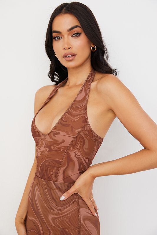 Body House Of Cb Swirl Print Halter Marron | LZU-654102