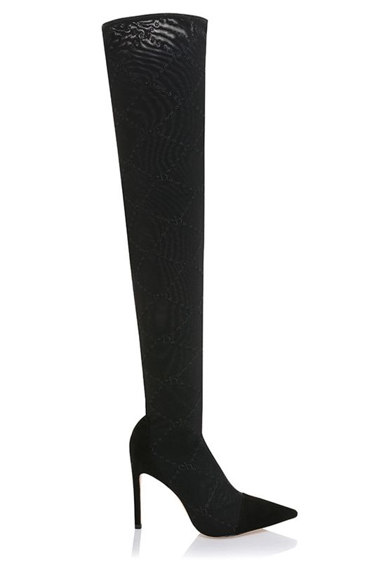 Bottes House Of Cb Mesh Monogrammed Thigh Noir | FKJ-731928