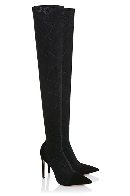 Bottes House Of Cb Mesh Monogrammed Thigh Noir | FKJ-731928