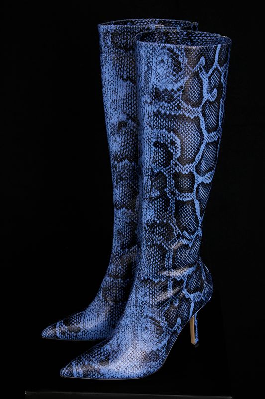 Bottes House Of Cb Print Cuir Knee High Bleu | YOA-201645