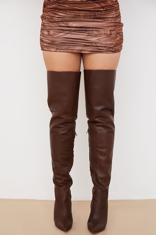 Bottes House Of Cb Real Cuir Thigh Chocolat | QHG-309572