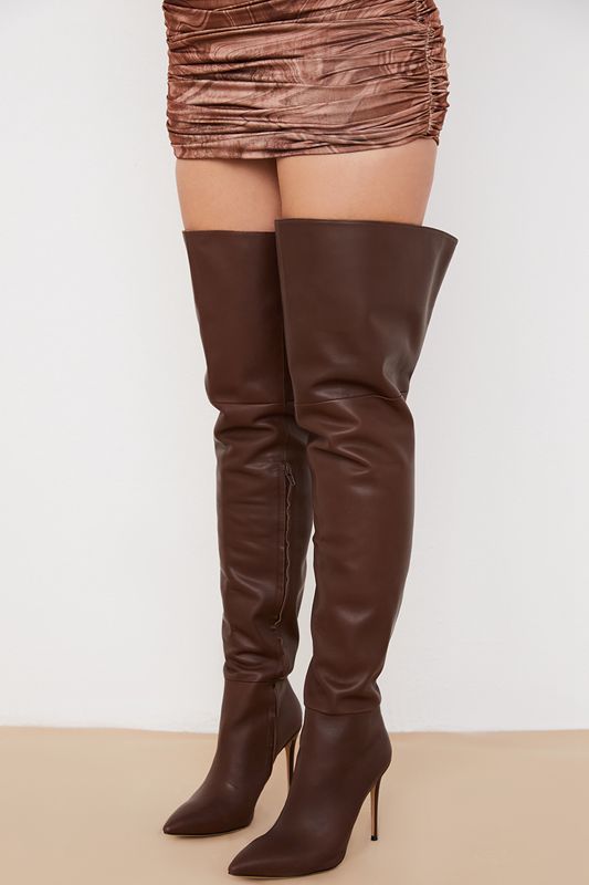 Bottes House Of Cb Real Cuir Thigh Chocolat | QHG-309572