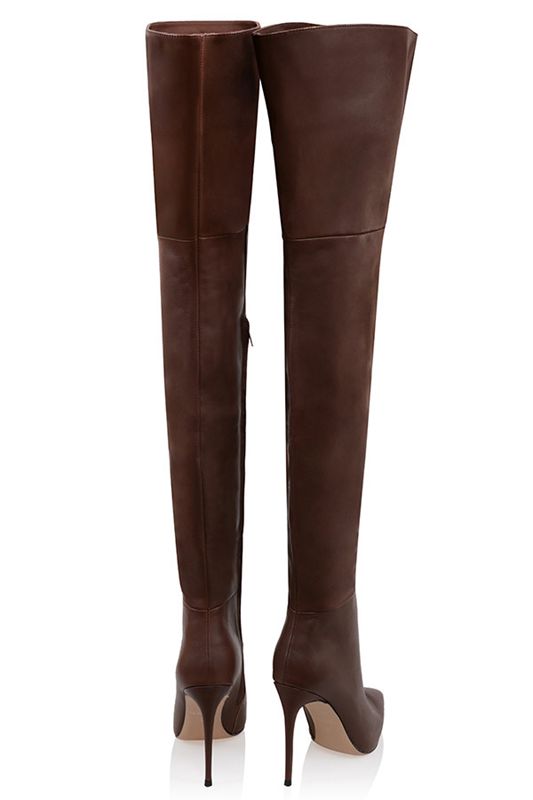 Bottes House Of Cb Real Cuir Thigh Chocolat | QHG-309572