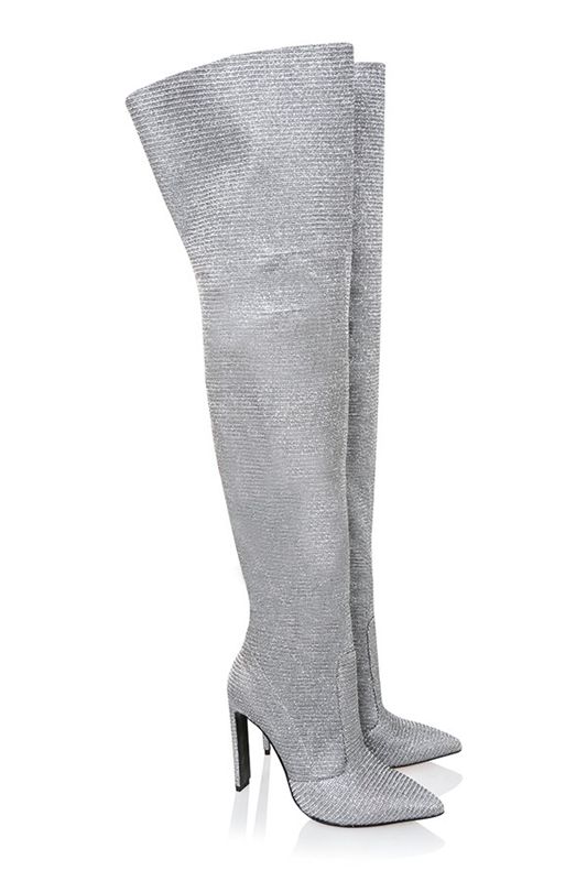 Bottes House Of Cb Sparkle Thigh High Cuir Argent | MRC-390758