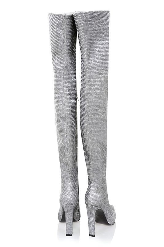 Bottes House Of Cb Sparkle Thigh High Cuir Argent | MRC-390758